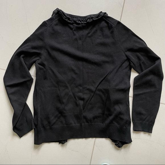 Liz Claiborne V-Neck Black Cardigan with Ruffle Collar - Picture 5 of 9